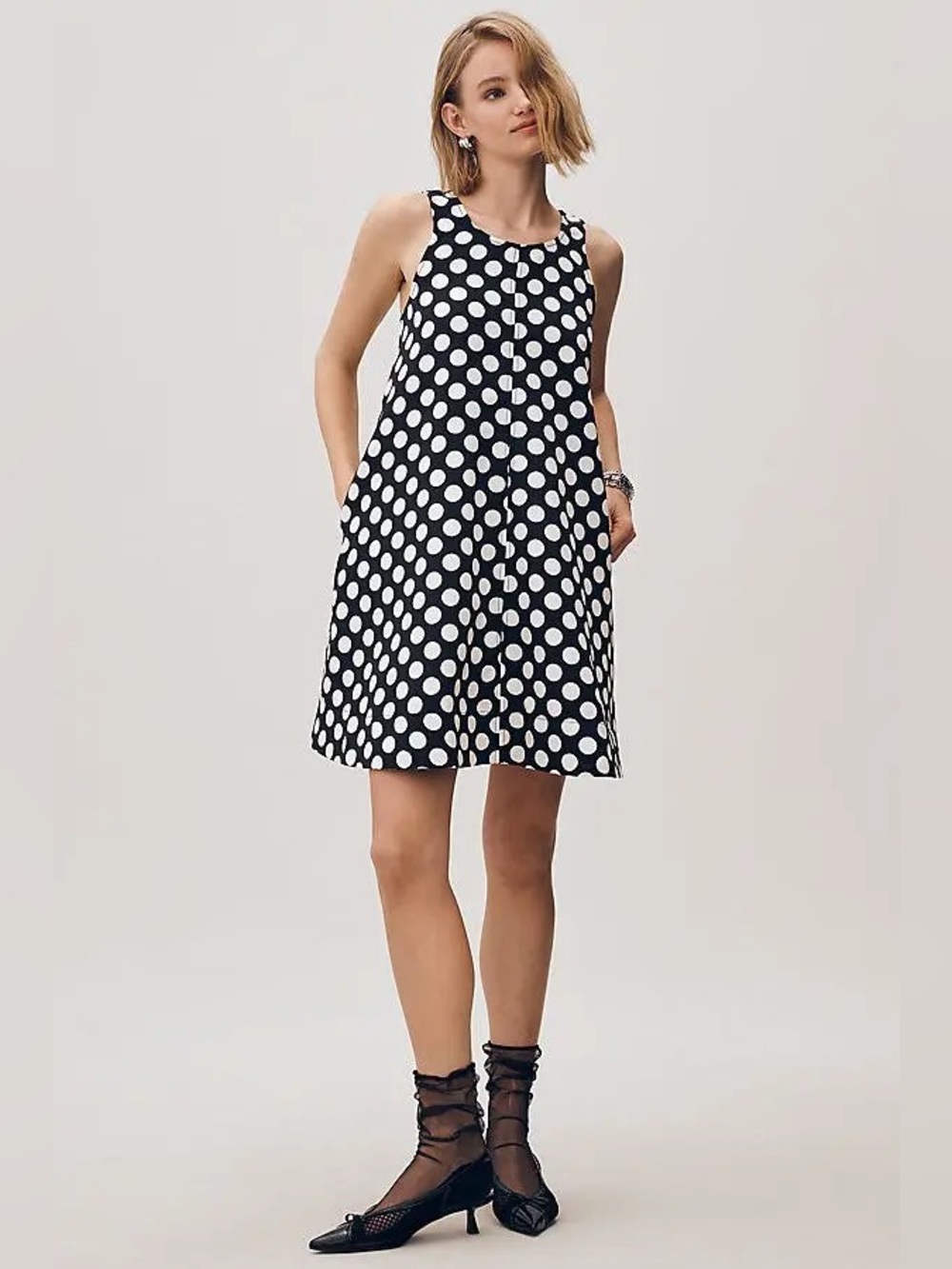 Anthropologie Maeve Black White Polka Dot Keiko Mini Dress